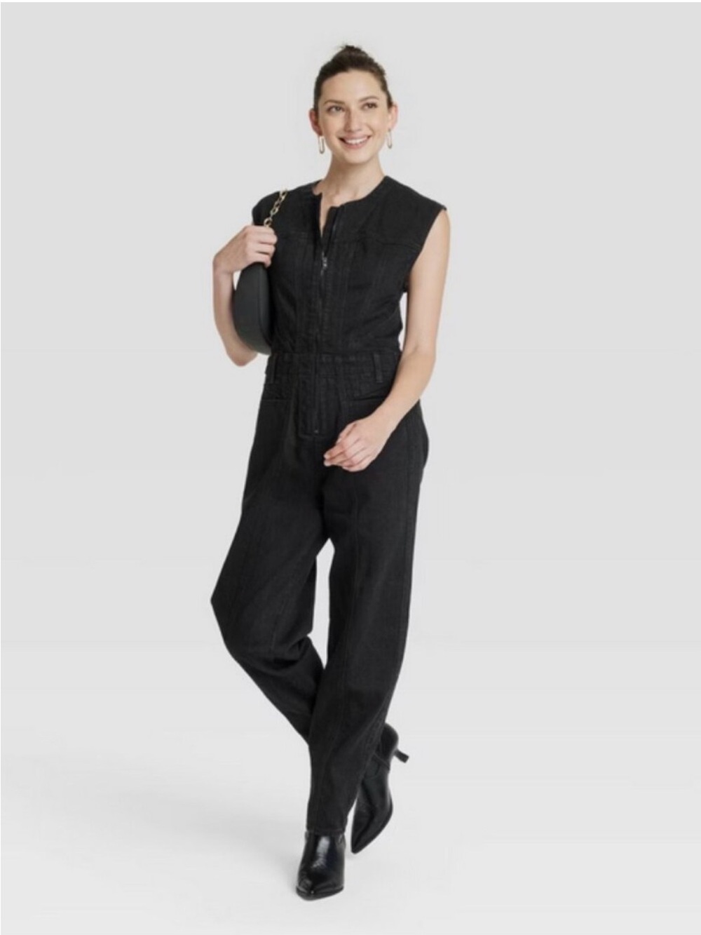 Women’s Black Sleeveless Utility Jumpsuit- Universal Thread Size 8